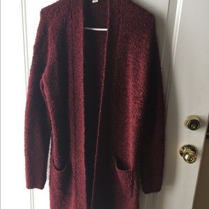 Burgundy “yarn spun” long sweater duster.